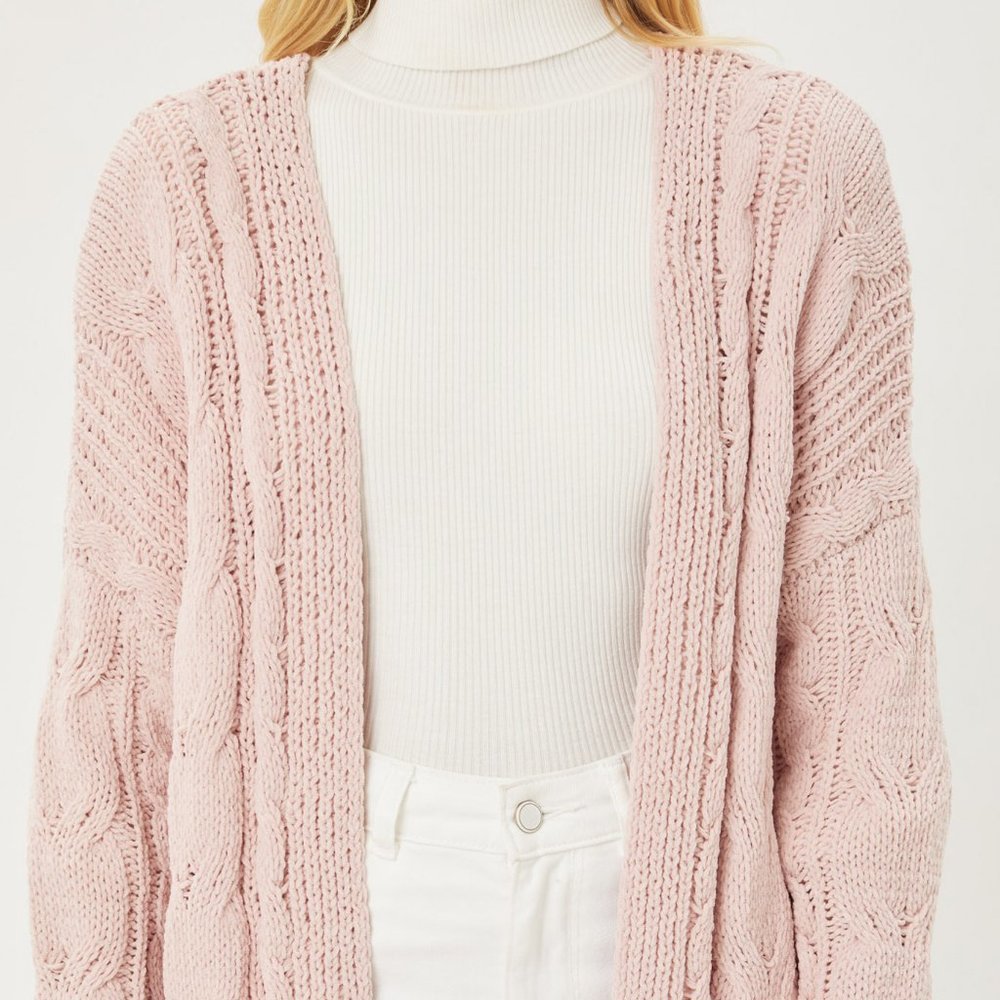 NEW Chunky Cable Rib Knit Open Front Long Cardigan - Picture 7 of 11